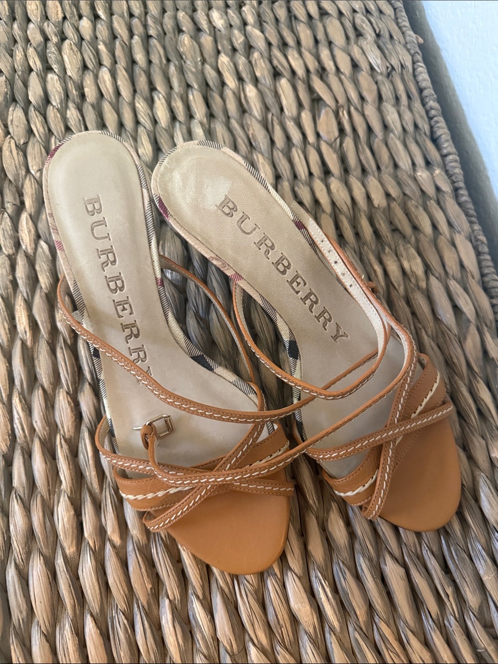 Burberry Tan Strappy Leather Heeled Sandals
